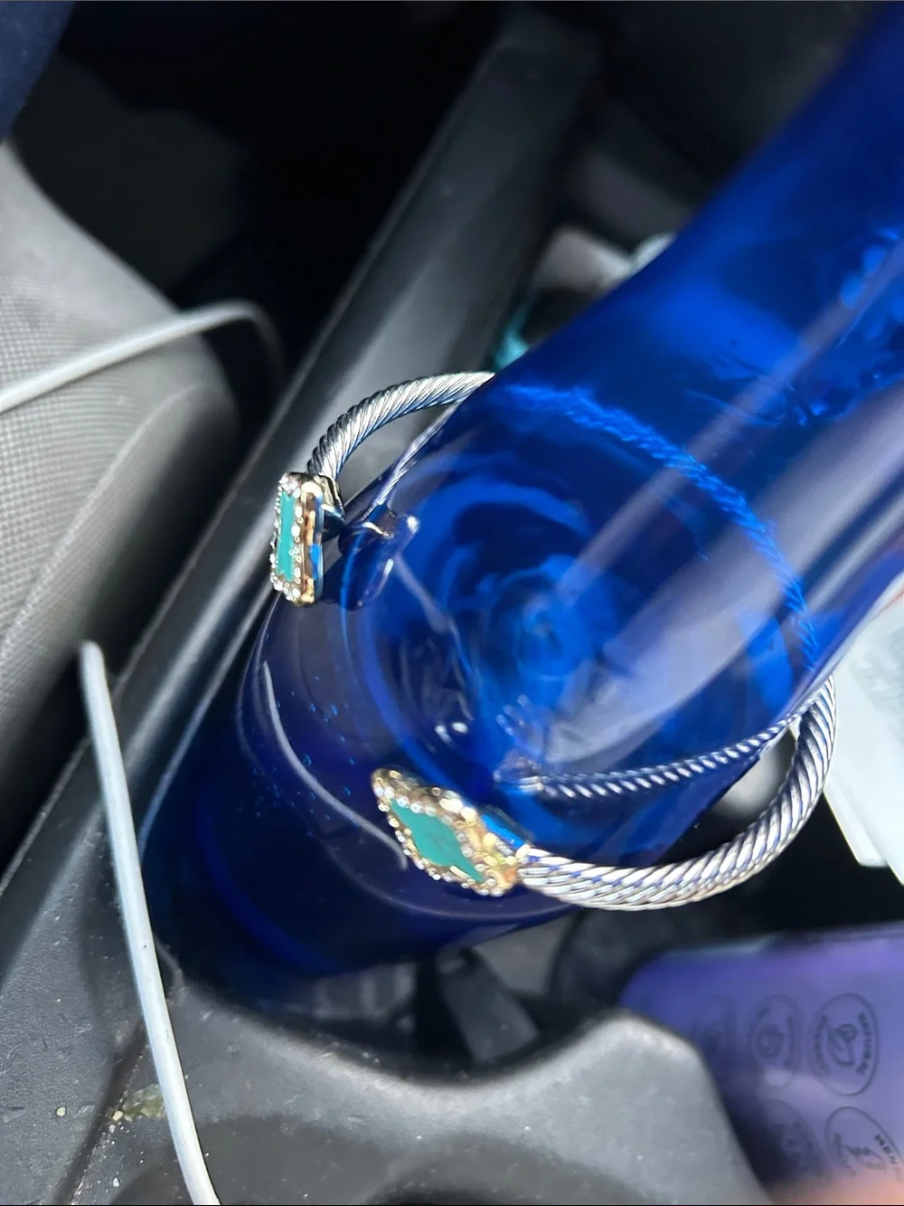 Gold-Tone Open Cuff Bracelet with Turquoise Clover Accents